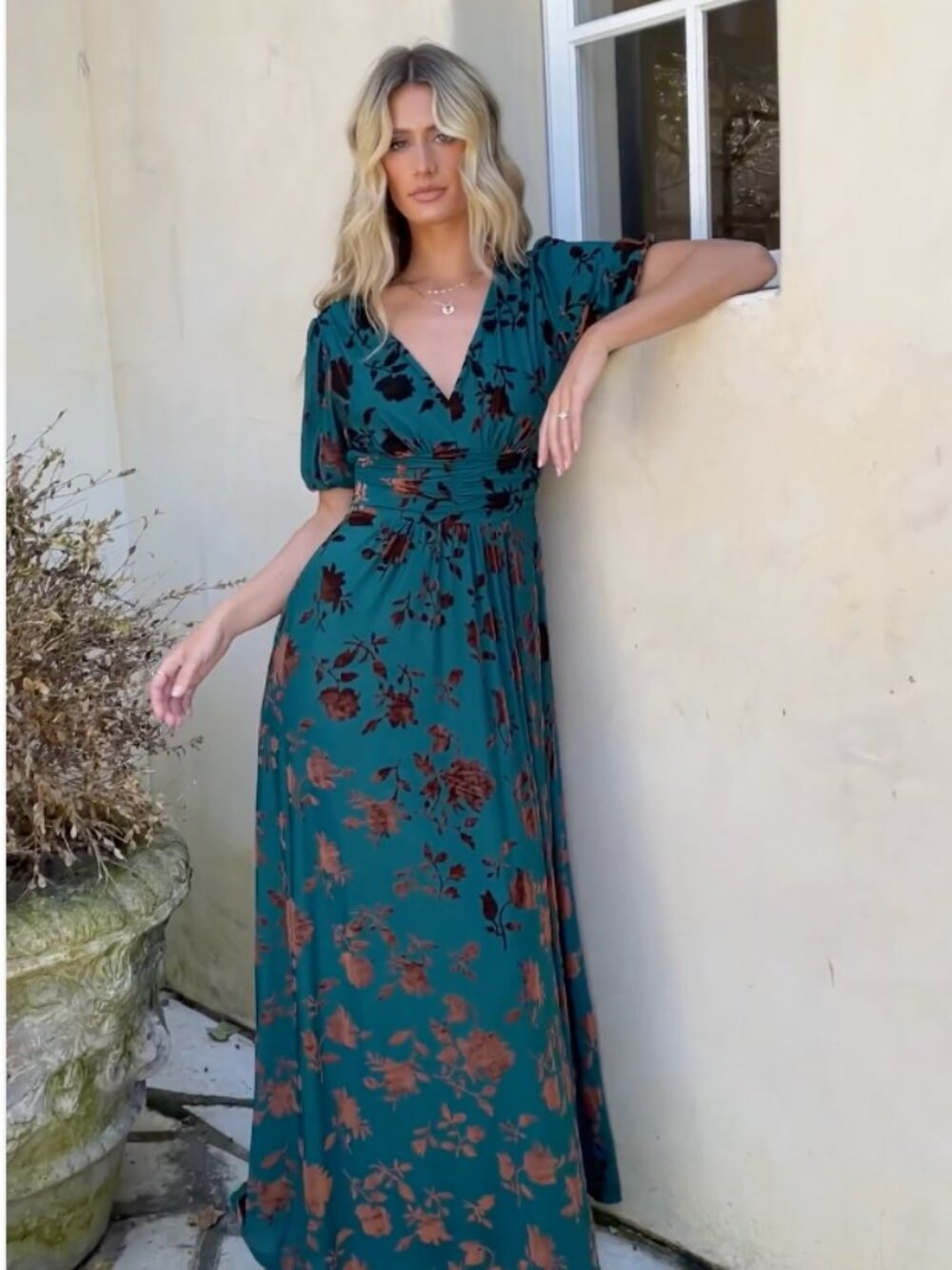 Baltic Born | Leslie Velvet Maxi Dress Floral Bronze & Jade | Size 1XL